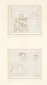 Esquisse de paysage avec une brève étude de la tête de la Vierge Marie tournée vers la gauche, 1500-1504 (plume et encre brune sur métalpoint sur papier blanc) - Raffaello Sanzio Raphael